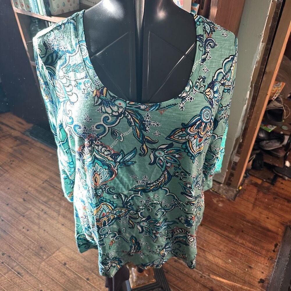 Chicos green Jacobean scoop neck paisley 2/L knit blouse